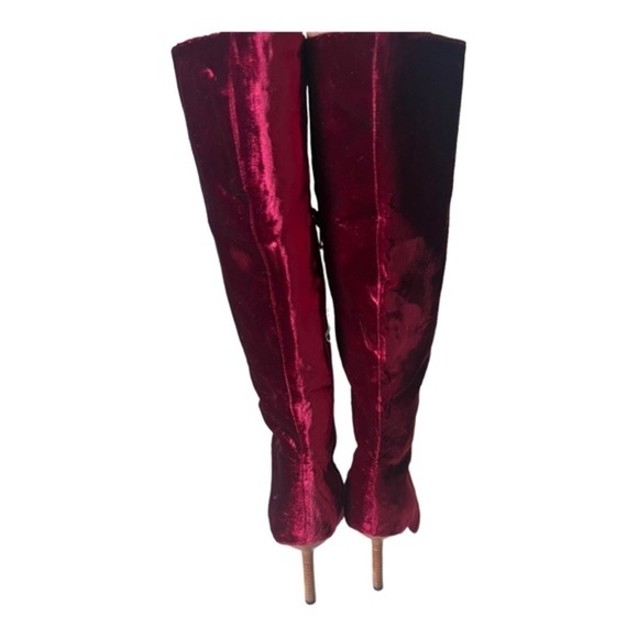 Colin Stuart Red Velvet Leather Mid Calf Pointed Toe Heel Boots Size 7M - Picture 6 of 16